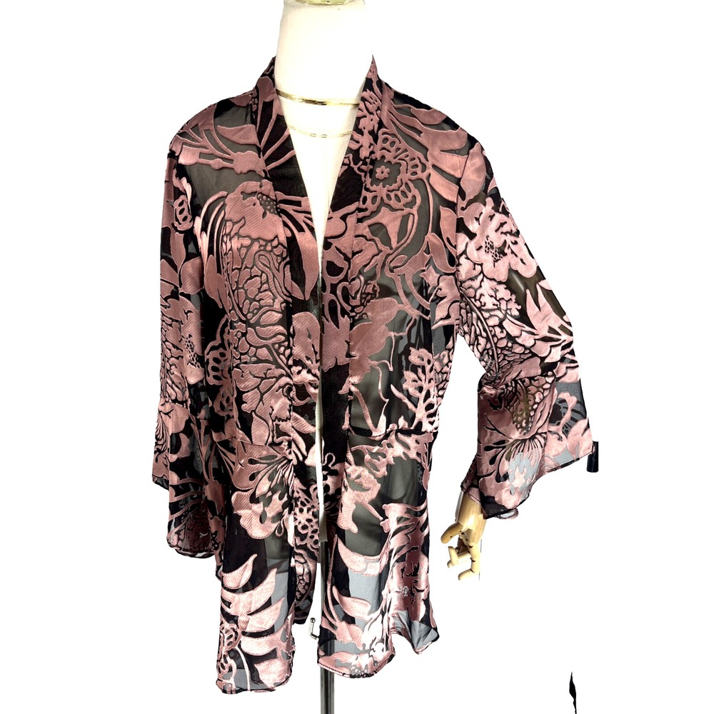 Scarlett Womens Black Pink Duster Cardigan Plus Size 18 Ruffle Semi Sheer New